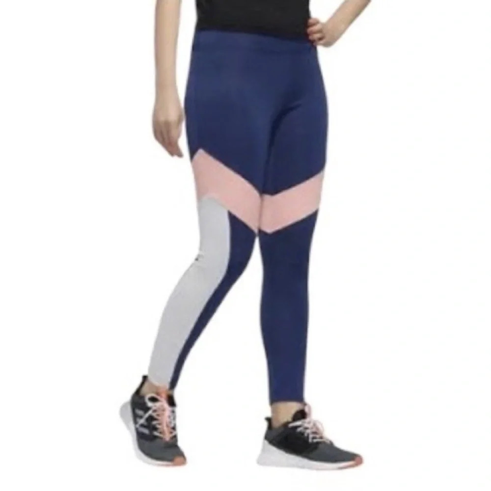 Adidas designed 2 move colorblock blue pink mid-rise 7/8 tight leggings size S.